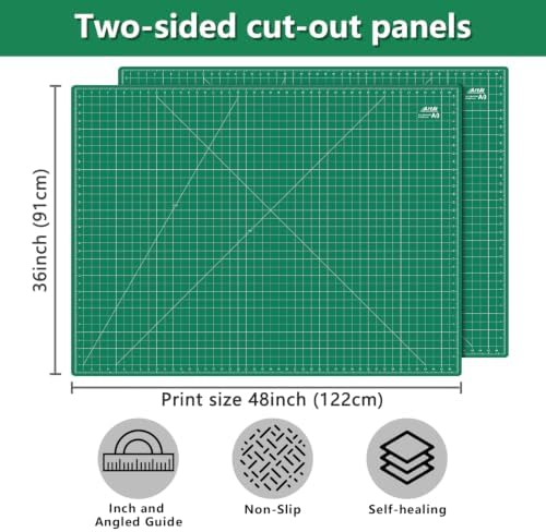 ArtAt Self Healing Cutting Mat: 48″x 36″ Green Double Sided PVC Non-Slip 5 Layers Craft Mat for Maximum Healing - Great for Sewing & Quilting & Scrapbooking and Craft & Art Projects…
