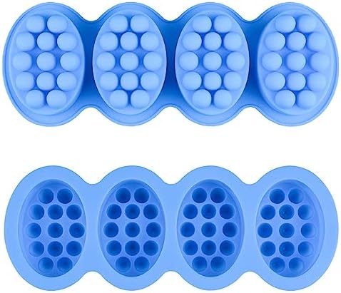 Silicone Soap Mold, 4 Cavity Oval Massage Soap Mould Cookie Chocolate Cake Mold Tray for DIY Homemade Craft (Blue)