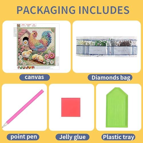 Bloomthread Chicken Diamond Painting Kits for Adults – Partial Drill Diamond Art Painting Kits for Holiday Gifts and Home Decor 12x12 Inches (Chicken)