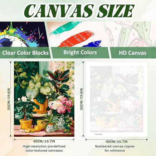 ICYANART Plant Paint by Numbers Kit for Adults, Adult Paint by Number Kits | Paint by Number for Adults for Beginners, Acrylic Plant Painting by Numbers Easy Number Painting for Gifts and Decor 16x20 In