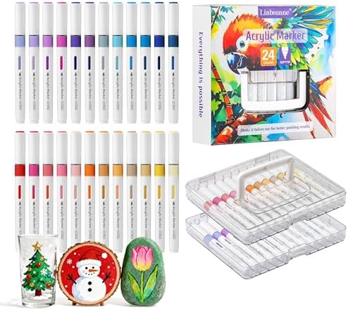 Linbsunne Paint Markers for Book Drawing, Coloring Illustrations, Ceramics, Card making, Note taking Planner,Set of 24 colors