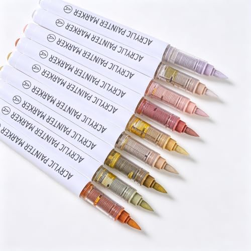 languo Acrylic Paint Markers, 9 Colors Cocoa Brown Series, Soft Brush Tip