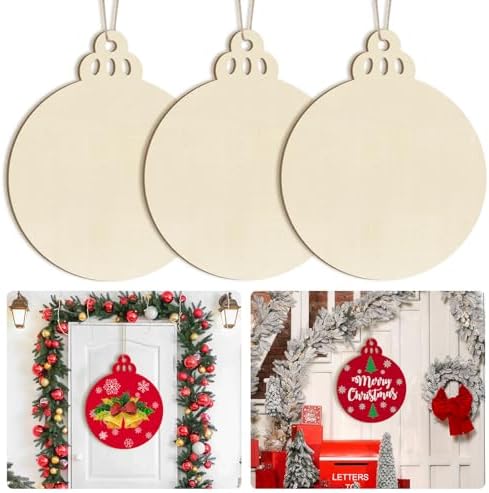 Large Size 12" Wooden Ball Ornaments to Paint, Wooden DIY Bell Blank Unfinished Christmas Door Sign Wreath Door Hanging Sign Plaque Crafts Hanging Winter New Year Decorations 3PCS