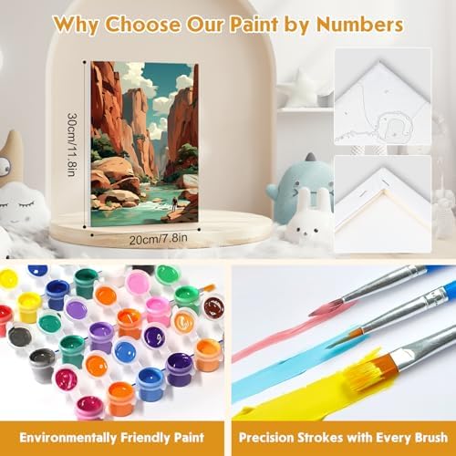 NEWENMO 4 Pack Paint by Numbers for Adults with Wooden Framed, Rock Canyon, Lake, Paint by Number Kits on Canvas for Beginner, DIY Acrylic Oil Painting Kits for Home Decor 8x12 inch, National Park