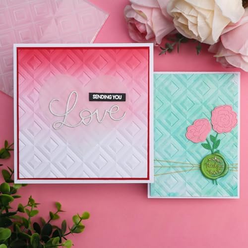 BAOFALI 3D Embossing Folder for Card Making,Rhombus Geometry Plastic Texture Fades Embossing Folder Template for Scrapbooking Cardstock Album DIY Decoration Paper Crafting 5.9x5.9inch