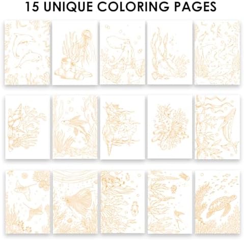Grabie Watercolor Coloring Book, 15 A5 Cotton Sheets, Ocean Themed