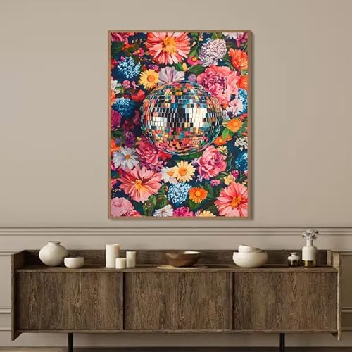 AIBOERL Diamond Art Kits for Adults,Disco Ball Diamond Painting Wall Decor | Round Drill Flower Diamond Painting for Beginners DIY Rhinestone 5D Diamond dots(Gemstone Craft)Wall Art Gift 12x16IN