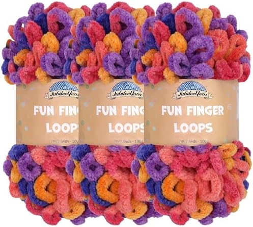 JubileeYarn Fun Finger Loops Yarn - 100g/Skein Jumbo Polyester - Euphorie - 3 Skeins