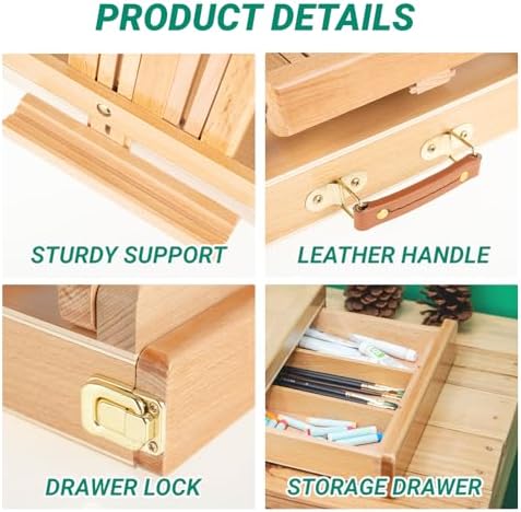 Falling in Art Adjustable Sketchbox Tabletop Easel with Storage Drawer | Portable Beechwood Desktop Easel for Painting, Suitable for Beginners and Artists, Holds up to 31"