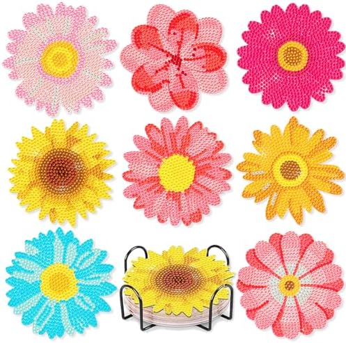 Leatrice 8 PCS Diamond Art Coasters Small Diamond Painting Kits for Adults