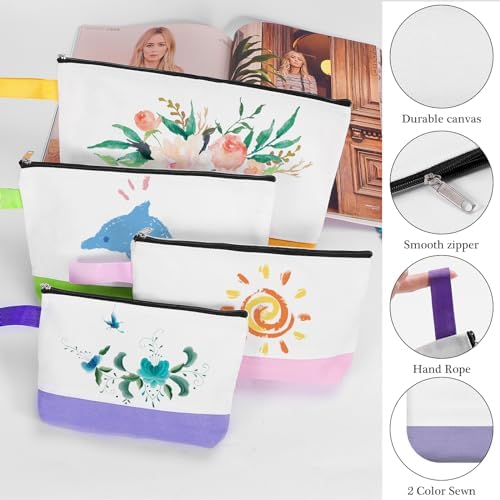 10 Pieces Cotton Canvas Makeup Bag with Bottom and Strap, Multi-Purpose Cosmetic Bag with Zipper Travel Toiletry Pouch, Blank DIY Craft Bag (Multicolor 03, M)