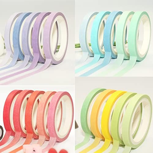 20 Rolls Washi Tape Set, Rainbow Washi Tape Colorful Masking Tape 7.5mm Wide, Thin Decorative Tape for Bullet Journal, Book, Planner, Scrapbooking, DIY Arts Crafts