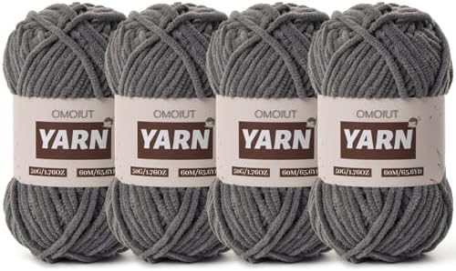 4 Packs Plush Chenille Chunky Crochet Yarn - Baby Yarn for Crocheting Soft - Velvet Yarns Knitting for Blankets Crafts - Fluffy Amigurumi Yarns 200g/262.5yds (4 Dark Gray)