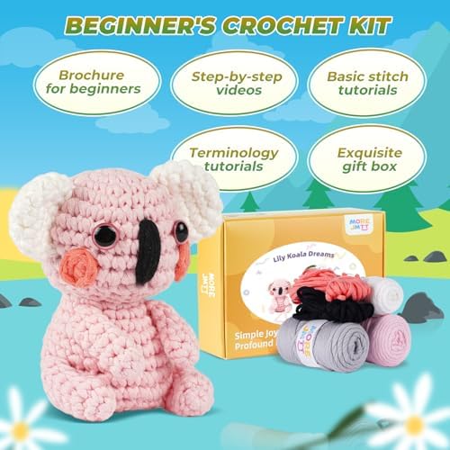 MOREJMTT Crochet Kit for Beginners, Crochet Animal Kits,Crocheting Kit for Starters, Learn to Crochet with Step-by-Step Video Tutorials, Beginner Crochet Kit for Adults(2 Pack Koala)