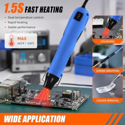 Mini Heat Gun, 2-Temp Settings 482℉ & 662℉（250℃&350℃） Fast Heat Hot Air Gun Tool and 5Ft Long Cable Overload Protection for Crafting, Vinyl Wrap and Shrink Tubing