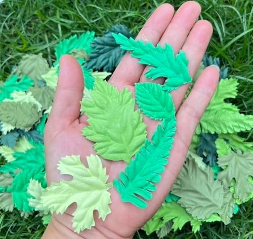 100 pcs Mulberry Paper Leaves DIY Craft Scrapbooking Wedding DIY Craft Supplies Card (Mixed Leaves Green Tone)
