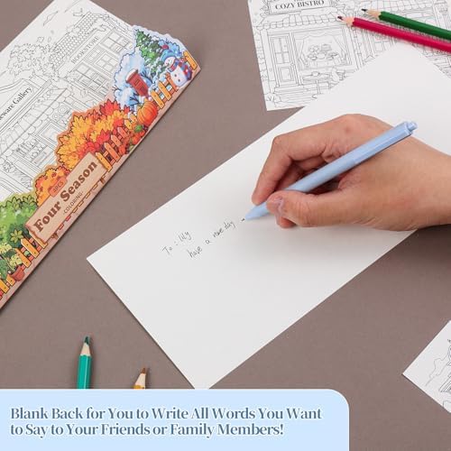Birthday Coloring Cards, 4 Unique Blank Greeting Card Set with Streetscape, Season&Storefront, DIY Art Craft for Kids, Adults, Holiday Gift Ideas for Mom, Friends, Thank You&Greeting Card Collection