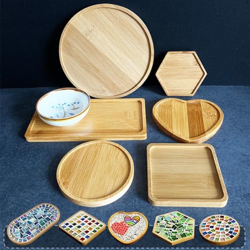 4PCS Mosaic Bamboo Coasters for Crafts, Blank Base Trays, Drinking Cup Coaster, Plant Coaster, Art Plate,DIY Mosaic Supplies (Cat)