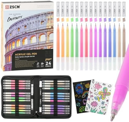ZSCM 24 Colors 3D Acrylic Gel Pens & Black Paper Sketchbook for Drawing