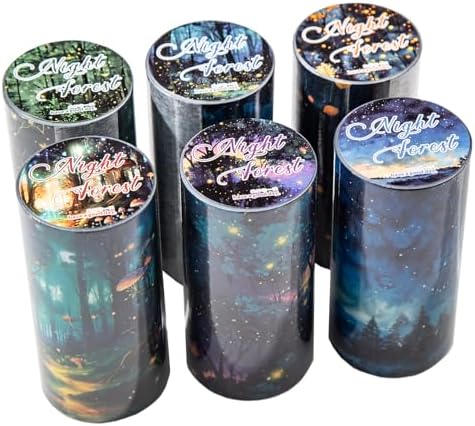 Alideco 6pcs Decorative Adhesive Tapes Vintage Forest Night View Washi Paper Tape Great for Bullet Journal Supplies, Arts, Scrapbook, DIY Crafts, Planners (senlindeyewu)