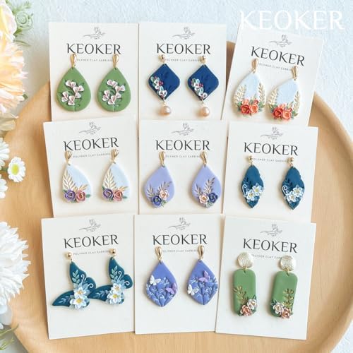 KEOKER Leaves Clay Stamps - 7 Shapes Clay Cutters for Polymer Clay Jewelry Making, Work with Polymer Clay Cutter, Leaves Polymer Clay Cutters for Earrings, Polymer Clay Stamps and Molds