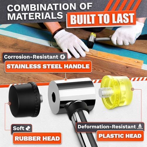 Small Rubber Mallet Hammer 1", 25 mm Double-Sided Head, Non-Slip Grip