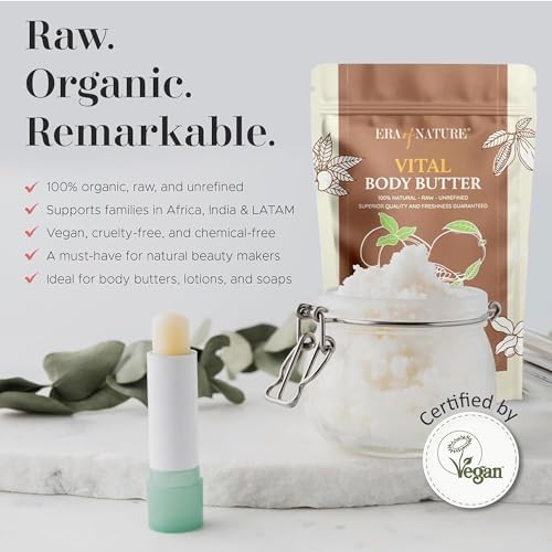 era of nature Organic Shea, Mango & Cocoa Body Butter – Raw, Unrefined, 100% Natural – Perfect Base for DIY Skincare, Body Butters, Lotions, Soaps & Lip Balms – Essential for Homemade Creations – 8oz