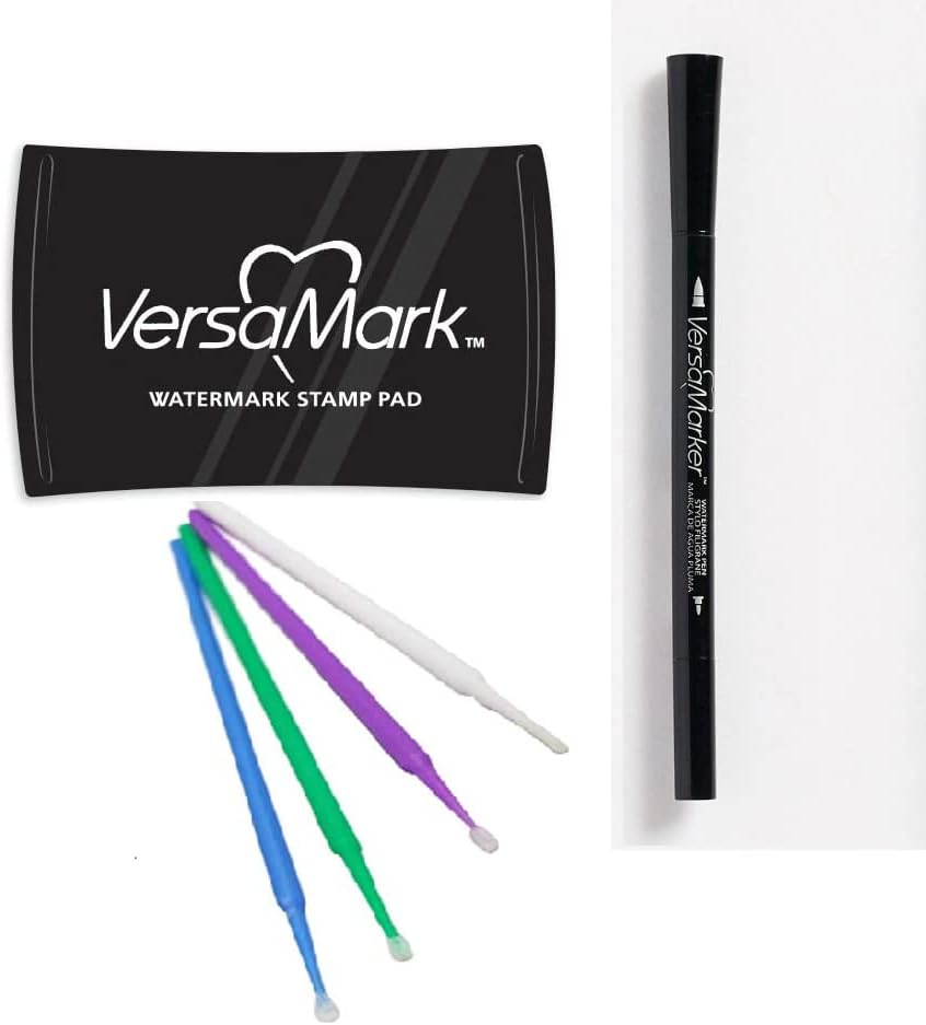 Tsukineko Versamark Watermark Embossing Bundles - Versamark Clear Watermark Stamp Pad - One Clear Embossing Ink Pad and Pen - with Trebbies Detail Sticks