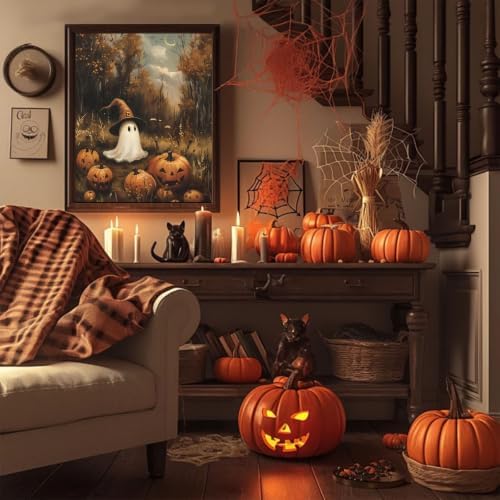 Spooky Paint by Numbers for Adults, Halloween Paint by Number on Canvas
