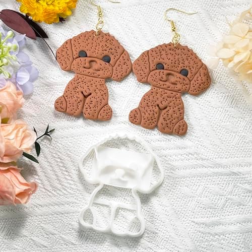 Xaekicr Poodle Dog Polymer Clay Cutters for Earrings – Cute Puppy Clay Cutters for Polymer Clay Jewelry Making – Animal Clay Earring Cutters and DIY Clay Tools – 1 Piece