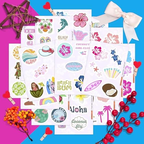 100Pcs Coconut Girl Stickers for Water Bottle and Laptop - Waterproof Vinyl Hibiscus Decals, Coconut Girl Gifts, Gifts for Women & Men