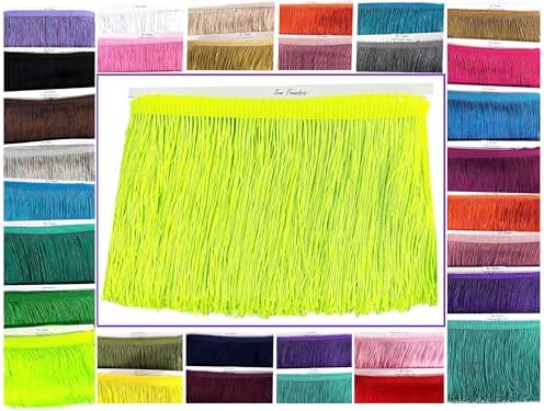 10 Yards of 4" Long Chainette Fringe Thread Yarn Tassel Trim Braid Fringe for Crafts Sewing and Decor-Neon Green