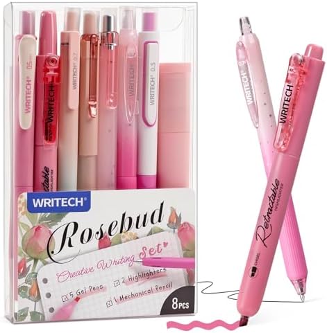 WRITECH Gel Pens Journaling Highlighters: Pink Pastel All-in-One Set 8ct