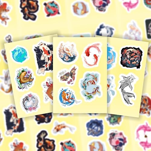 Koi Fish Stickers for Water Bottle and Laptop - Koi Fish Party Supplies & Decorations, Waterproof Vinyl Decals, Japanese and Nature Stickers, Gifts for Women & Men