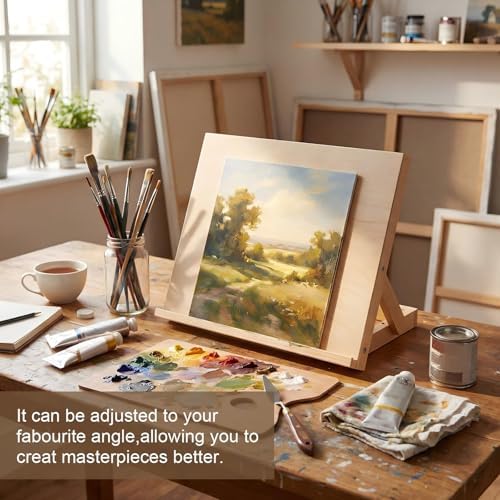 4 Pack Tabletop Wooden Easels for Painting, Adjustable Angle Art Desktop Easel Stand for Crafts, Painting Canvas, Drawing, Books and Artwork Display, 13 x 9 Inch