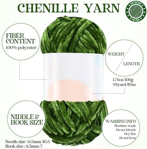 Woanger 20 Skeins Chenille Yarn Bulk for Crochet Knit 2000g, Green Tone