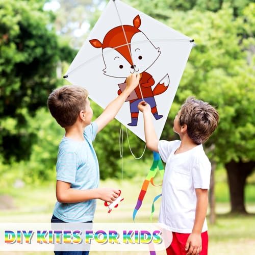 Libima 50 Pcs DIY Blank Kites for Kids Bulk Large Kite Making Kit Easy to Fly Set Party with Watercolor Pens and String Decorating Coloring Party Set for Craft Outdoor Games (Rhombus)