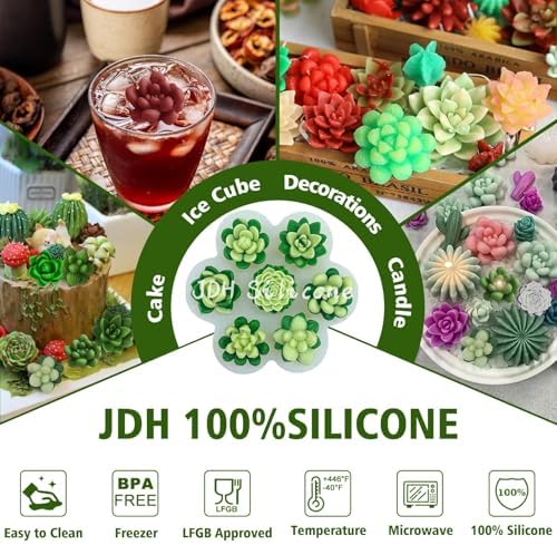 7 Cavity Succulent Candle Molds for Wax Soap Resin Fondant Baking Decor