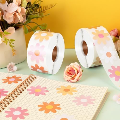 1200 PCS Boho Daisy Stickers Roll, 16 Styles Flower Stickers Roll