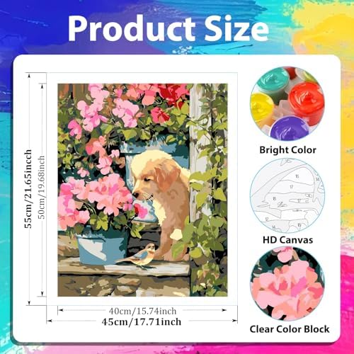 xcemhil Dog Paint by Numbers Kit for Adults Beginner, Dog Paint by Numbers for Adult, Acrylic Paint by Number Kits Suitable for Home Wall Art Decor Gifts 16x20 Inch