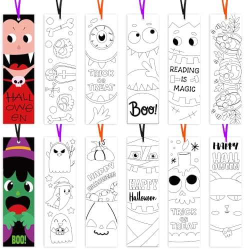 72Pcs Halloween Color Your Own Bookmarks, Coloring Blank Bookmarks for Kids