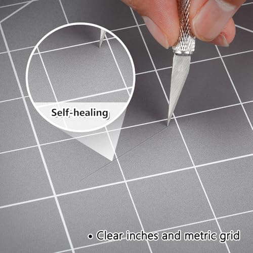 WorkLion Self Healing Cutting Mat: 12''x18'' Double Sided Craft Cutting Mat for Sewing, Fabric, Quilting - 5-Ply Slip-Resistant Hobby Cutting Board for DIY Projects (Grey/Black)