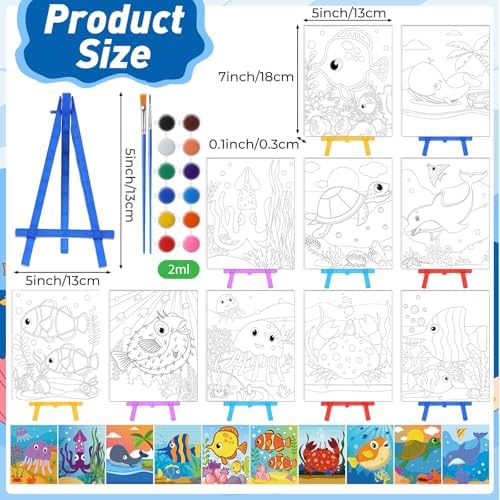 Blosssound 10 Set Pre Printed Canvas Pre Drawn Canvas Painting with Easel Kits 5" x 7" Outline Painting Panels for Beginners, DIY Craft Project, Home Decors(Ocean)