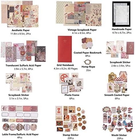 JOYCHOIC Vintage Scrapbook Supplies Aesthetic Journaling Kit, Scrapbook Papers Quote Stickers TN Notebook Large Collection for Bullet Junk Journal, Planner DIY Arts Craft Collage