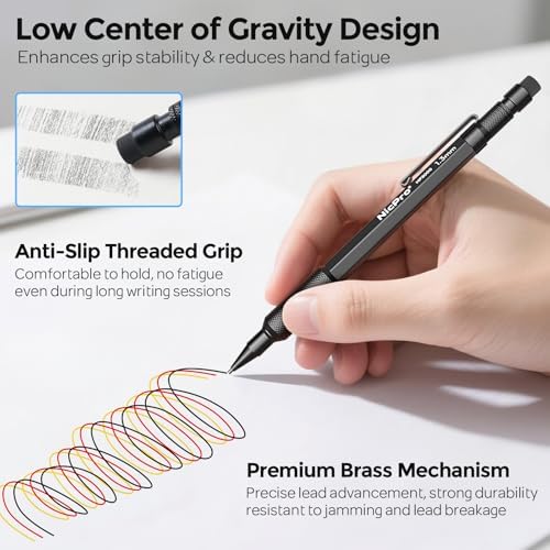 Nicpro 3 PCS 1.3 mm Mechanical Pencils Set with 48 Lead Refill, 3 Eraser