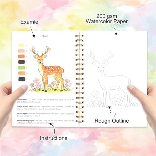Watercolor Workbook for Adult Beginner, Animal Water Coloring Book