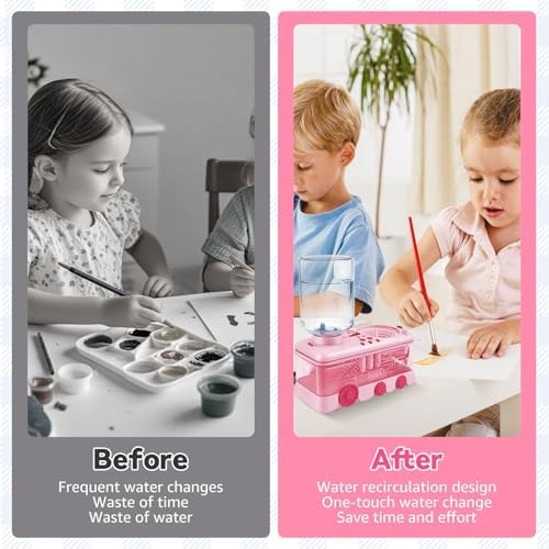 Paint Brush Cleaner with Water Circulation, Upgraded Abs Paintbrush Rinser with 9-Well Palette, 9 Brush Holders, Portable Leak-Proof Art Supplies Rinsing Station Washer for Beginners Artists