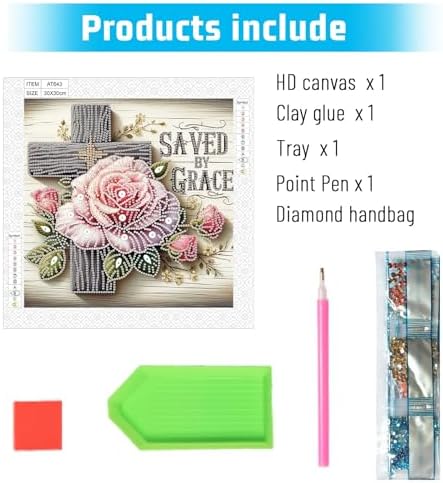 AiYuanzsh 5D Special Shape Diamond Art Kits for Beginners, Diamond Art Painting Kits for Adults Cross and Flower, Crystal Rhinestones Diamond Art for Home Wall Decoration Gift 12×12 inch/30×30 cm
