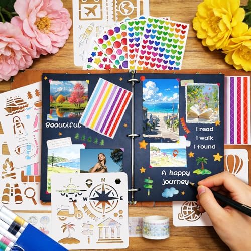 Leather Scrapbook Album 60 Pages Vintage Memory Book 8.5 x 11 Inch Travelling Journal Scrap Book Scrapbooking Supplies Kits DIY Paper Memory Photo Album for Anniversary Travel Vacation