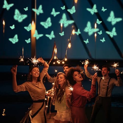 SAOROPEB Glow in The Dark 3D Butterfly 24 Pcs 3 Sizes, Luminous Butterfly Stickers for Ceiling or Wall, Glow in The Dark Party Supplies, Removable Luminous Stickers for Kids Babys Nursery (Green) | 3 Sizes, Luminous Butterfly Stickers for Ceiling Wall,...